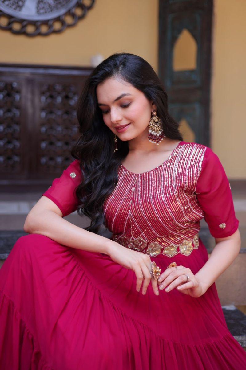 Ka 1255 Faux Blooming Sequins Zari Embroidered Gown — Wholesale Kurtis, Vardan Ethnic wholesale from Surat — view 7