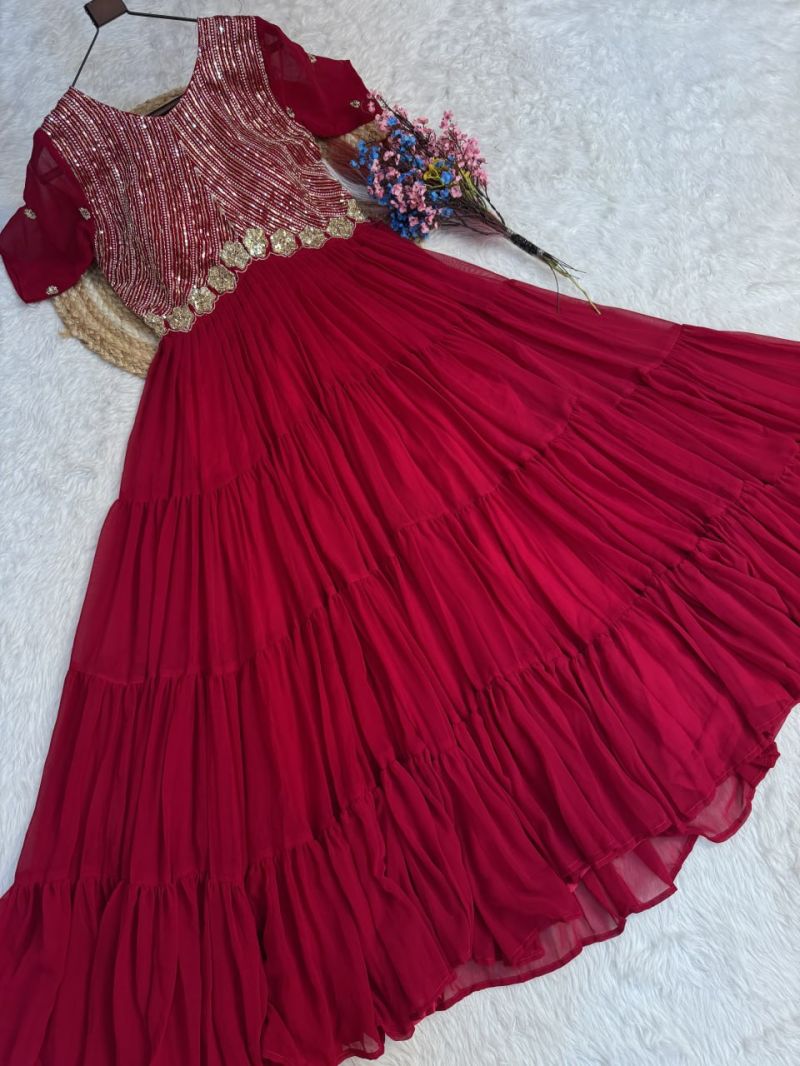 Ka 1255 Faux Blooming Sequins Zari Embroidered Gown — Wholesale Kurtis, Vardan Ethnic wholesale from Surat — view 5