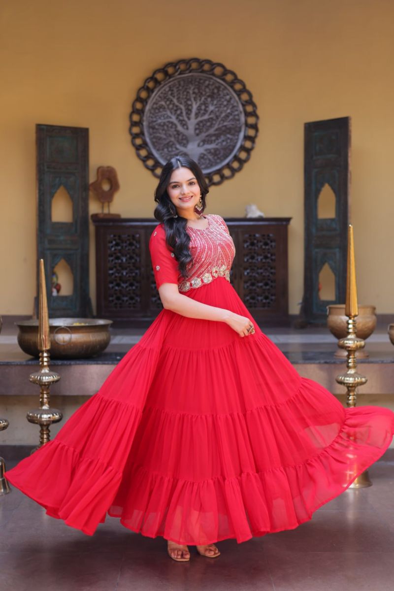Ka 1255 Faux Blooming Sequins Zari Embroidered Gown — Wholesale Kurtis, Vardan Ethnic wholesale from Surat — view 4