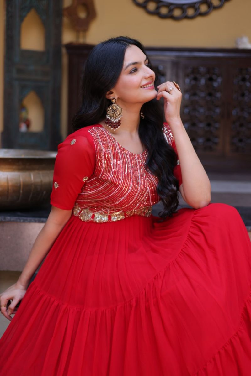 Ka 1255 Faux Blooming Sequins Zari Embroidered Gown — Wholesale Kurtis, Vardan Ethnic wholesale from Surat — view 3