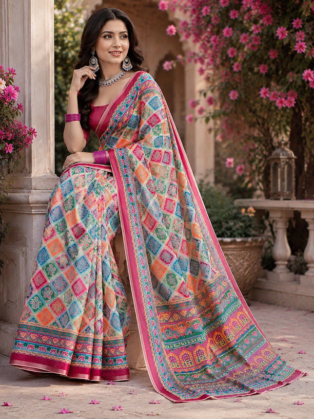 Meera 349 Linen Digital Printed Fancy Saree Catalog — Wholesale Sarees, Vardan Ethnic wholesale from Surat — view 6