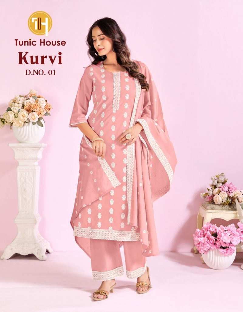 Tunic House Kurvi Cotton Embroidered Kurti With Bottom Dupatta Set — Cotton With Inner, Cotton Dress Material, Vardan Ethnic wholesale from Surat — view 2
