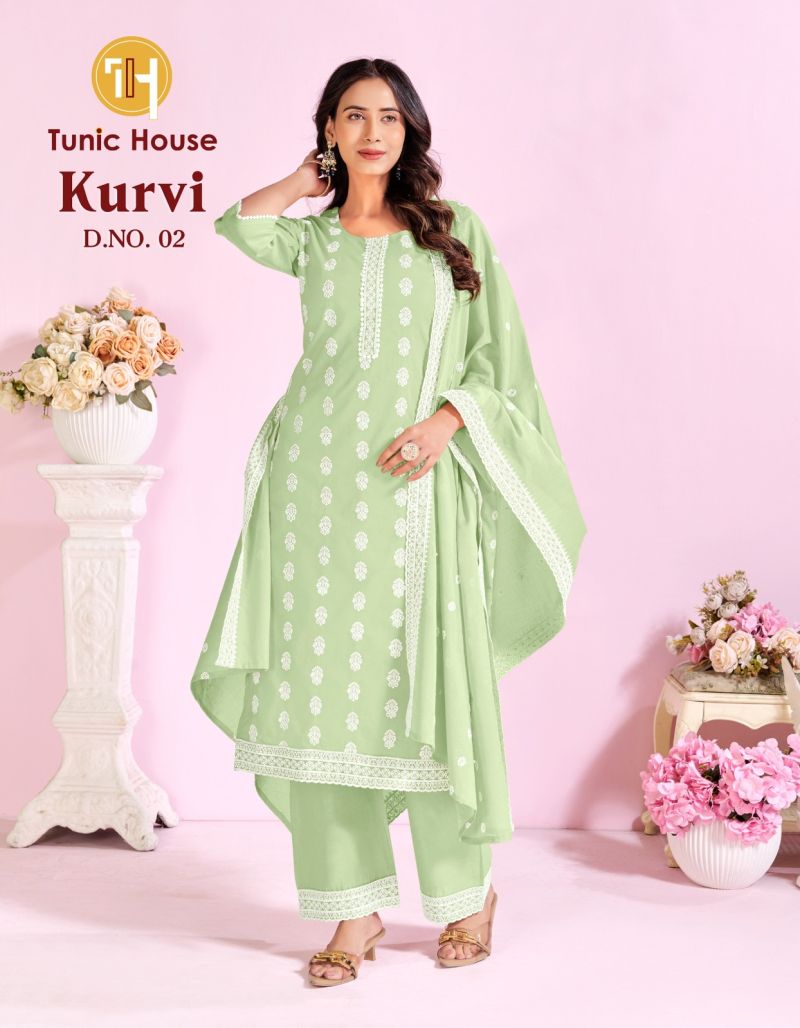 Tunic House Kurvi Cotton Embroidered Kurti With Bottom Dupatta Set — Cotton With Inner, Cotton Dress Material, Vardan Ethnic wholesale from Surat — view 3