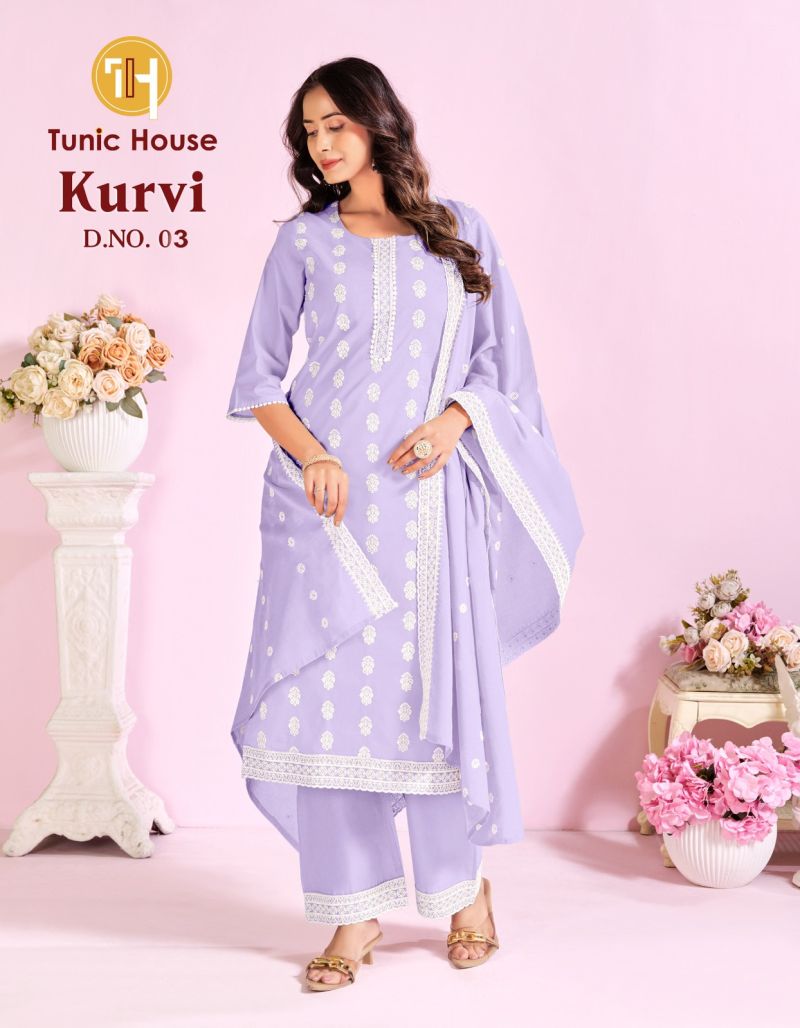 Tunic House Kurvi Cotton Embroidered Kurti With Bottom Dupatta Set — Cotton With Inner, Cotton Dress Material, Vardan Ethnic wholesale from Surat — view 4
