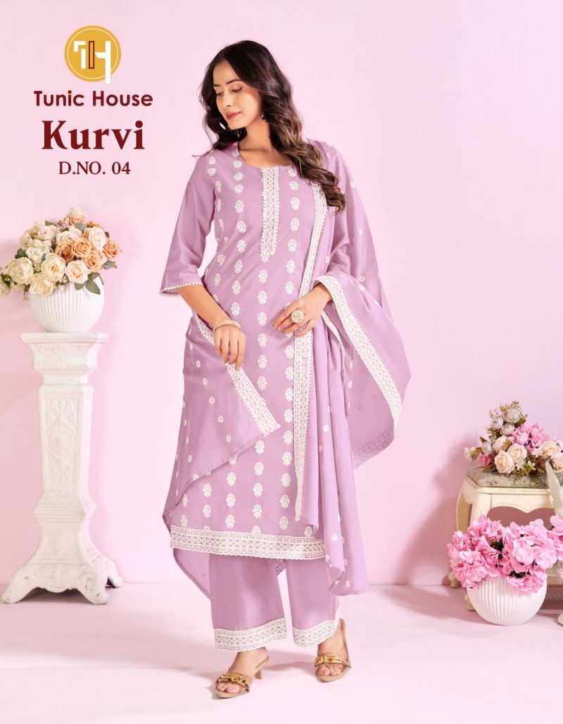 Tunic House Kurvi Cotton Embroidered Kurti With Bottom Dupatta Set — Cotton With Inner, Cotton Dress Material, Vardan Ethnic wholesale from Surat — view 5
