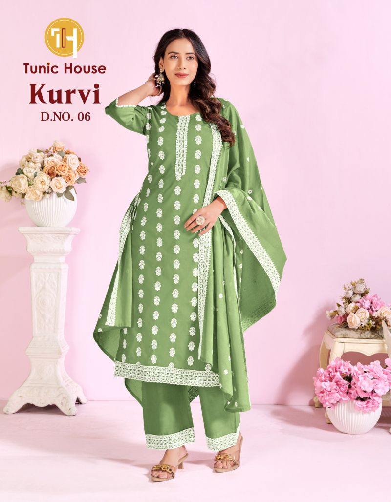 Tunic House Kurvi Cotton Embroidered Kurti With Bottom Dupatta Set — Cotton With Inner, Cotton Dress Material, Vardan Ethnic wholesale from Surat — view 6