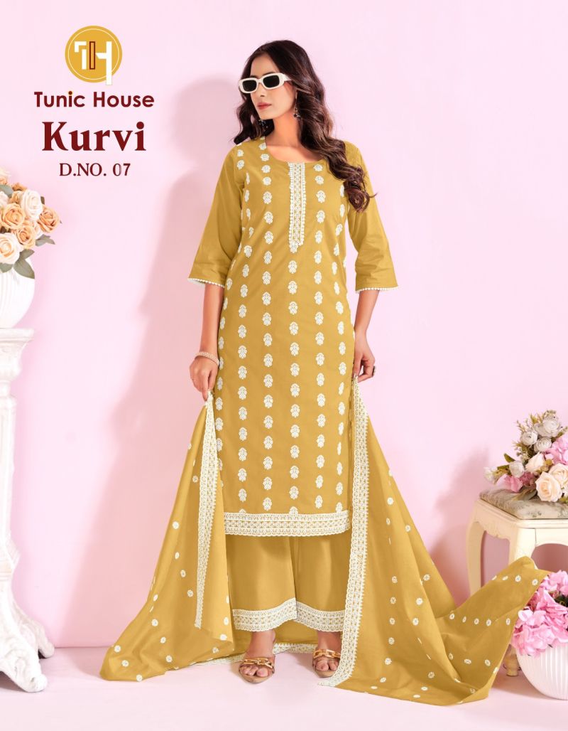 Tunic House Kurvi Cotton Embroidered Kurti With Bottom Dupatta Set — Cotton With Inner, Cotton Dress Material, Vardan Ethnic wholesale from Surat — view 7