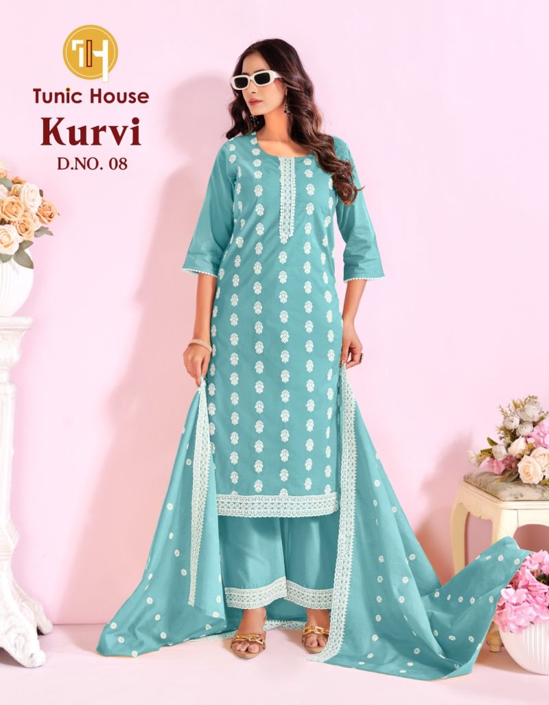Tunic House Kurvi Cotton Embroidered Kurti With Bottom Dupatta Set — Cotton With Inner, Cotton Dress Material, Vardan Ethnic wholesale from Surat — view 8
