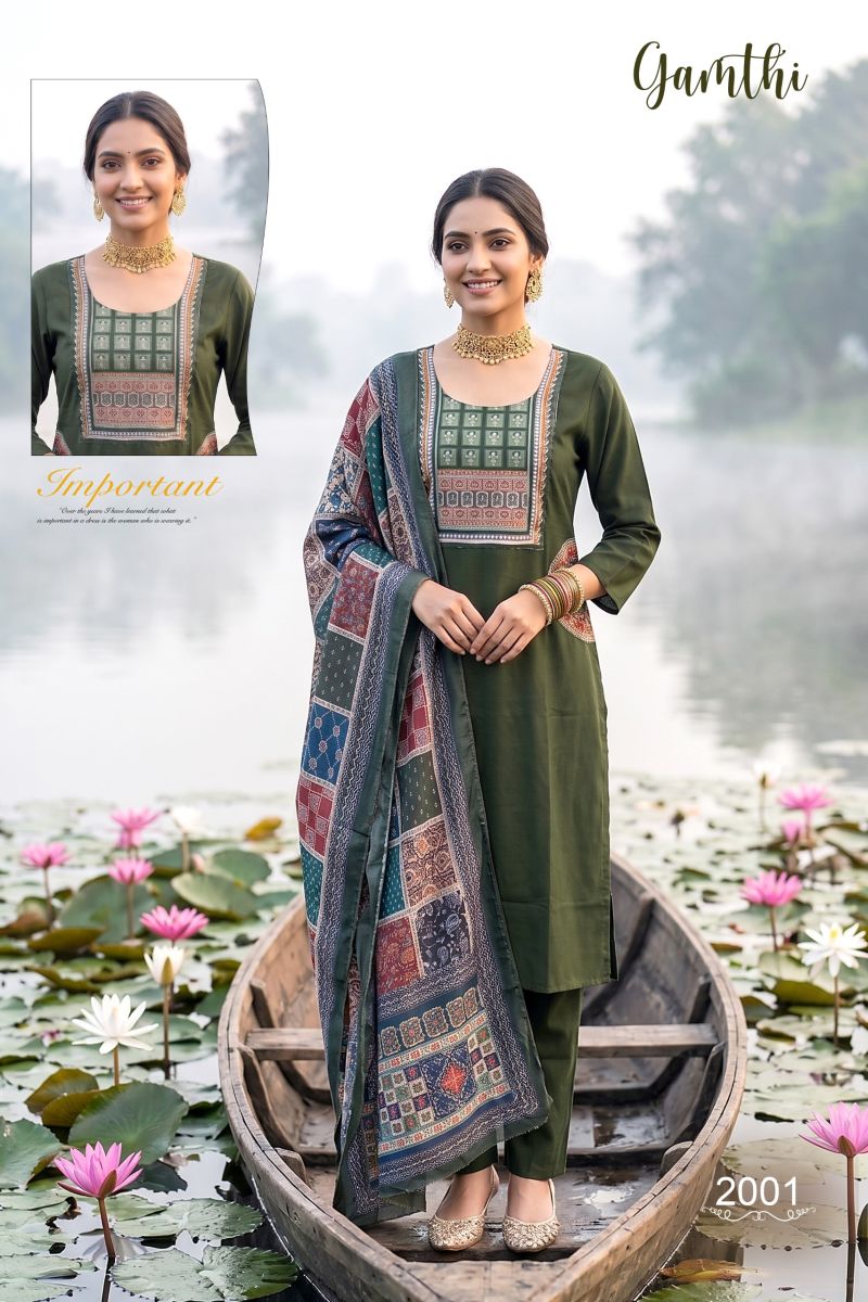 Gamthi 1 Dhabu Cotton Embroidered Kurti With Bottom Dupatta Set — Wholesale Kurtis, Vardan Ethnic wholesale from Surat — view 3