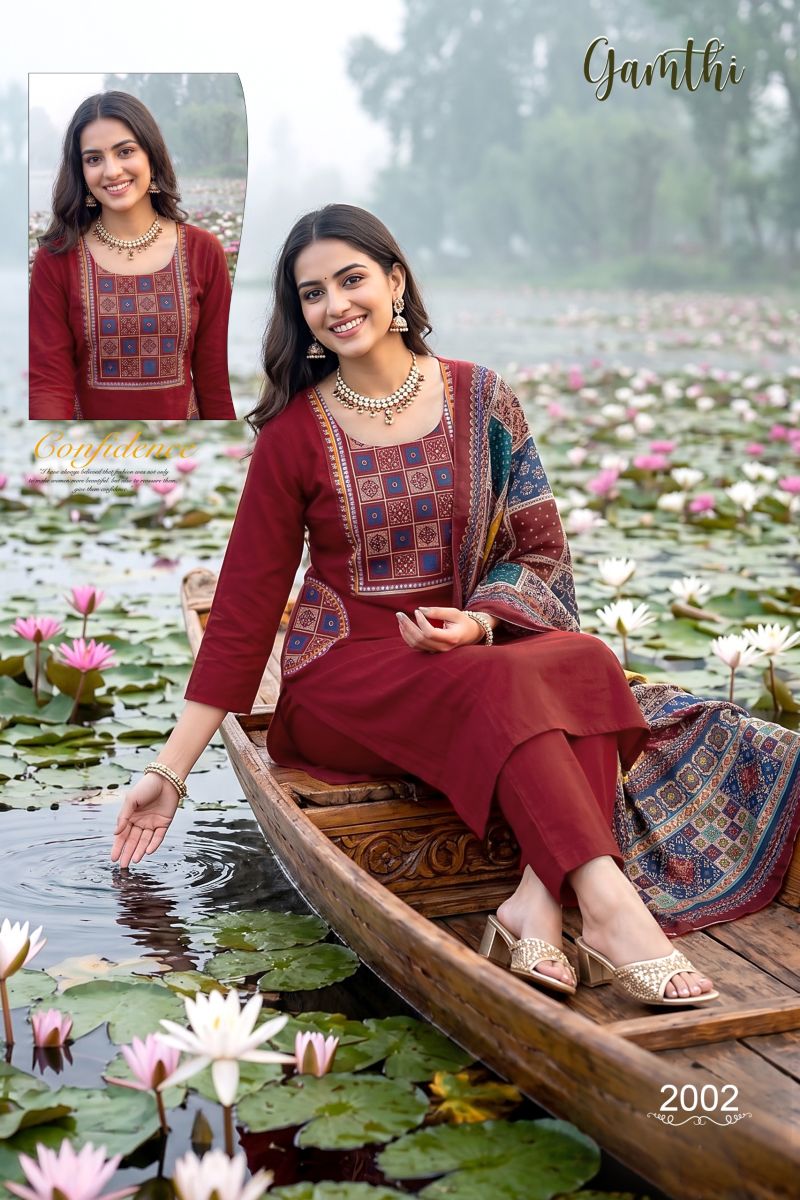 Gamthi 1 Dhabu Cotton Embroidered Kurti With Bottom Dupatta Set — Wholesale Kurtis, Vardan Ethnic wholesale from Surat — view 4