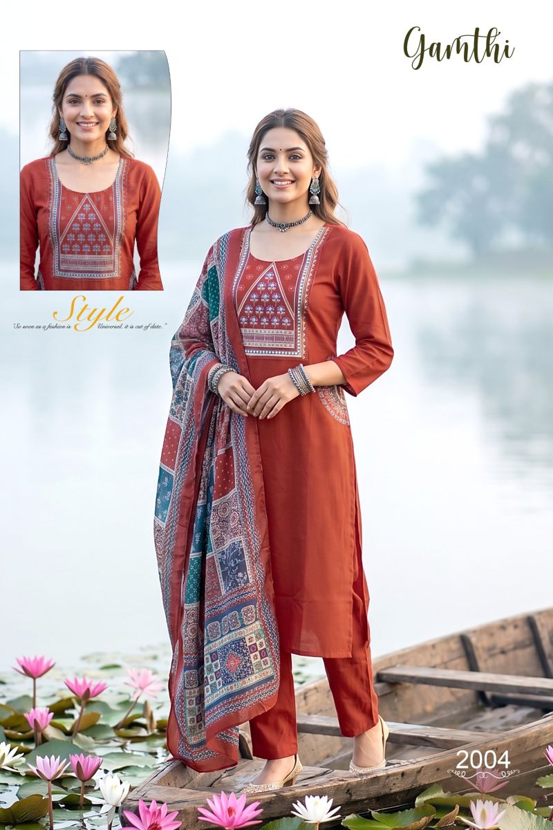 Gamthi 1 Dhabu Cotton Embroidered Kurti With Bottom Dupatta Set — Wholesale Kurtis, Vardan Ethnic wholesale from Surat — view 6