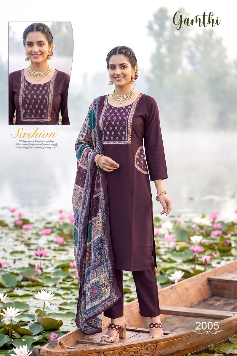 Gamthi 1 Dhabu Cotton Embroidered Kurti With Bottom Dupatta Set — Wholesale Kurtis, Vardan Ethnic wholesale from Surat — view 7