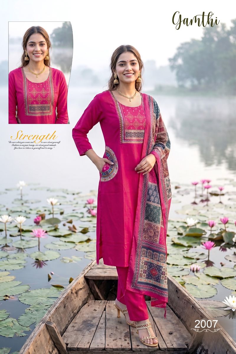 Gamthi 1 Dhabu Cotton Embroidered Kurti With Bottom Dupatta Set — Wholesale Kurtis, Vardan Ethnic wholesale from Surat — view 8