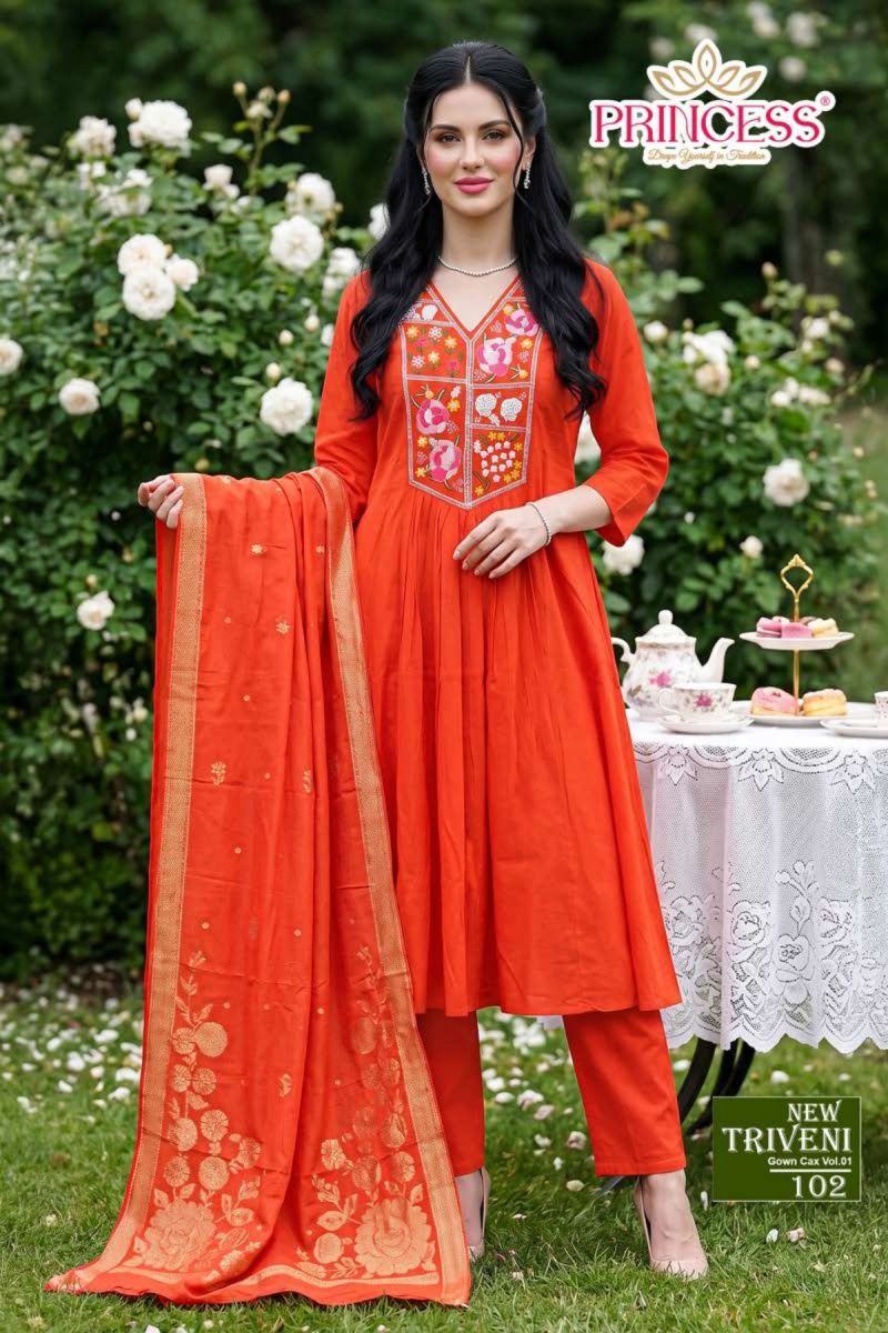 Princess New Triveni Roman Silk Embroidered Kurti Set Catalog — Wholesale Readymade Suit, Vardan Ethnic wholesale from Surat — view 2