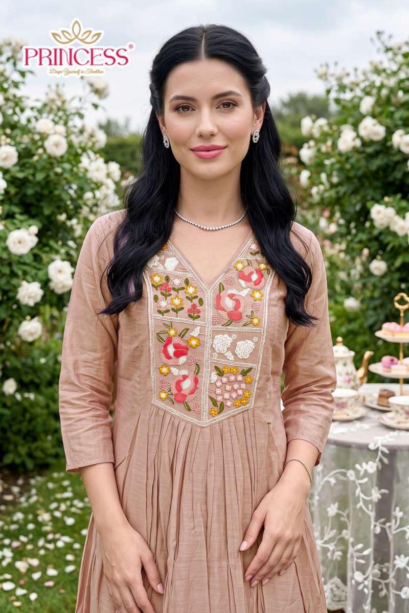 Princess New Triveni Roman Silk Embroidered Kurti Set Catalog — Wholesale Readymade Suit, Vardan Ethnic wholesale from Surat — view 3