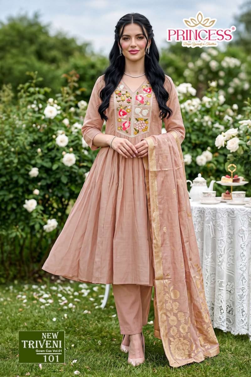 Princess New Triveni Roman Silk Embroidered Kurti Set Catalog