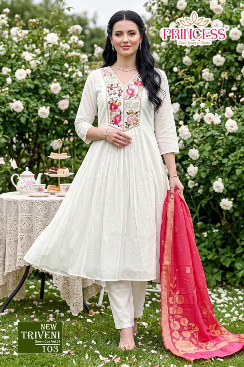 Princess New Triveni Roman Silk Embroidered Kurti Set Catalog — Wholesale Readymade Suit, Vardan Ethnic wholesale from Surat — view 4