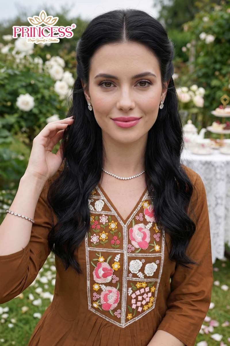 Princess New Triveni Roman Silk Embroidered Kurti Set Catalog — Wholesale Readymade Suit, Vardan Ethnic wholesale from Surat — view 5