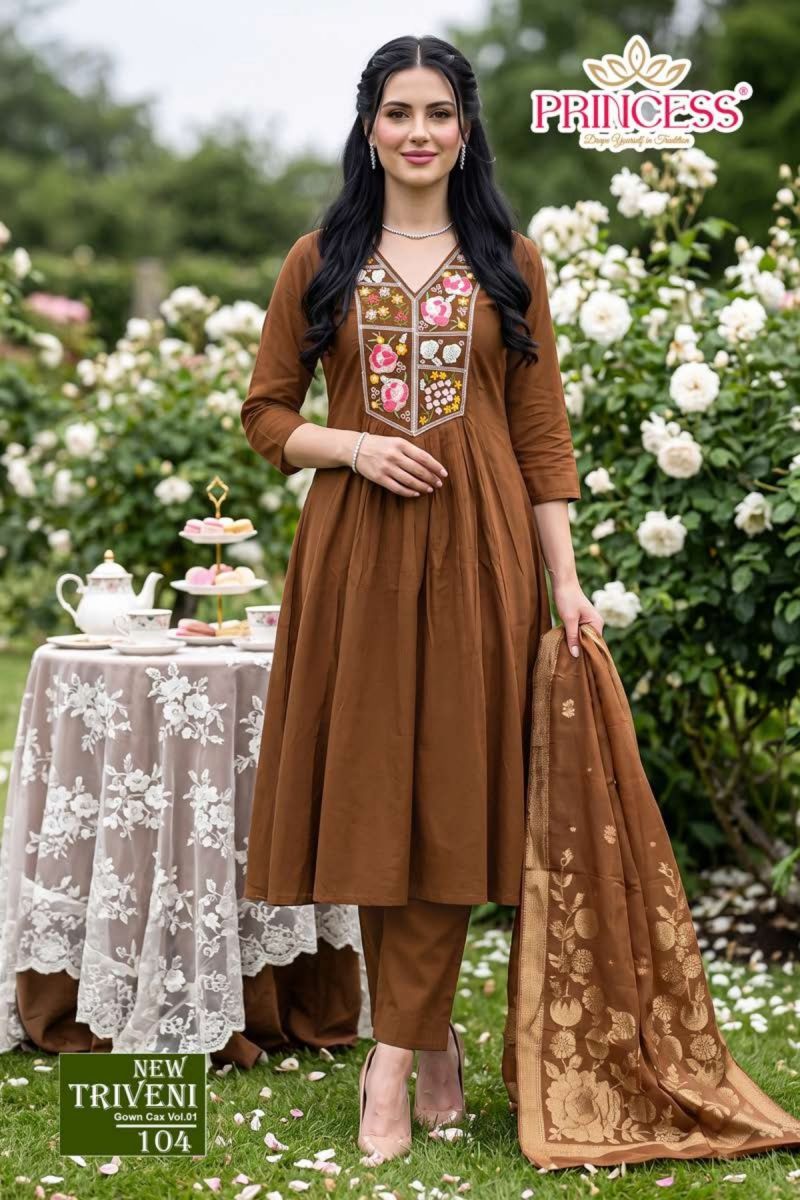 Princess New Triveni Roman Silk Embroidered Kurti Set Catalog — Wholesale Readymade Suit, Vardan Ethnic wholesale from Surat — view 6