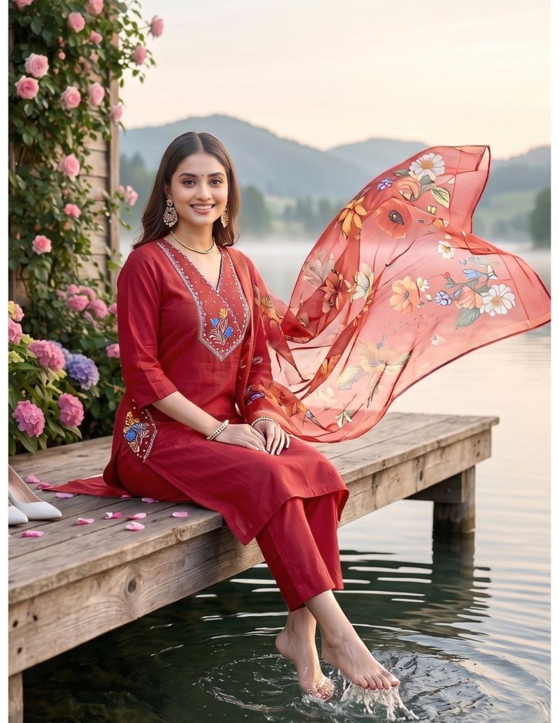 Kit Kat 1 Roman Silk Embroidered Kurti With Bottom Dupatta Set