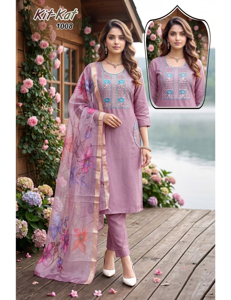 Kit Kat 1 Roman Silk Embroidered Kurti With Bottom Dupatta Set — Wholesale Kurtis, Vardan Ethnic wholesale from Surat — view 2