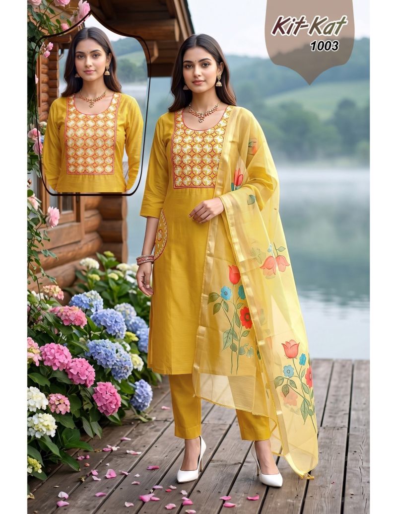 Kit Kat 1 Roman Silk Embroidered Kurti With Bottom Dupatta Set — Wholesale Kurtis, Vardan Ethnic wholesale from Surat — view 7