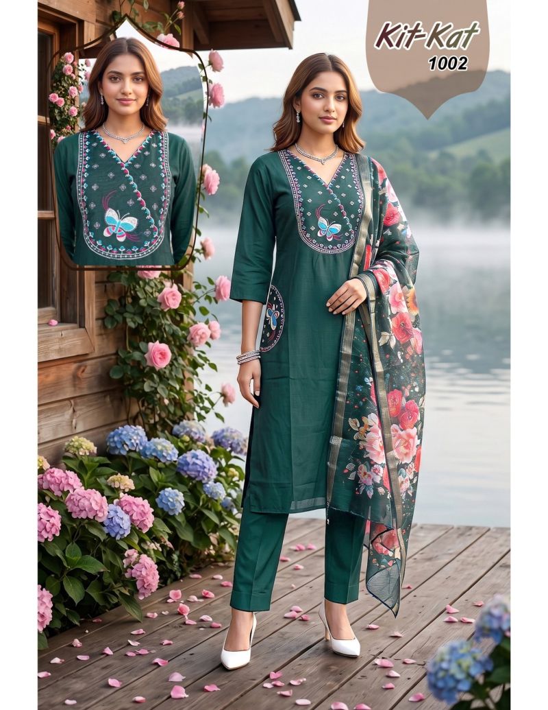 Kit Kat 1 Roman Silk Embroidered Kurti With Bottom Dupatta Set — Wholesale Kurtis, Vardan Ethnic wholesale from Surat — view 8