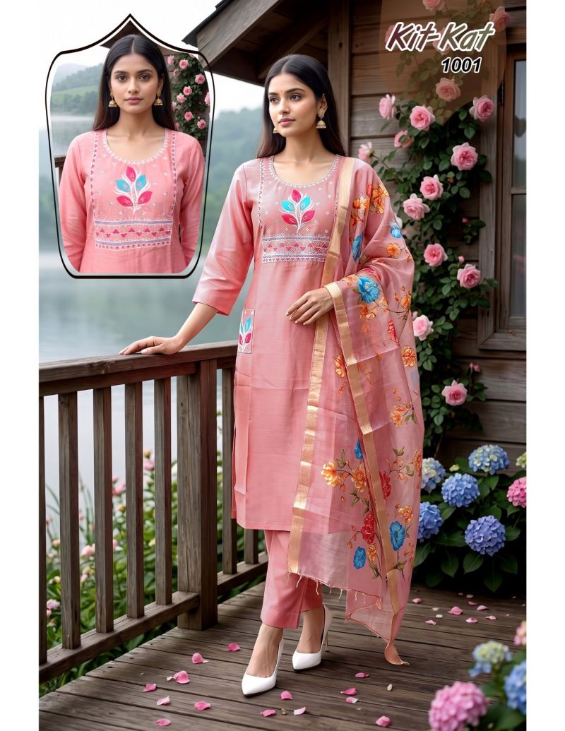Kit Kat 1 Roman Silk Embroidered Kurti With Bottom Dupatta Set — Wholesale Kurtis, Vardan Ethnic wholesale from Surat — view 9