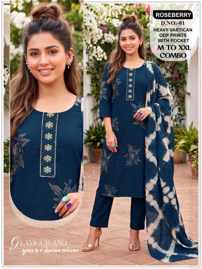 Roseberry Combo Vertican Embroidery Worked Kurti Set Catalog — Wholesale Dress Material, Vardan Ethnic wholesale from Surat — view 3