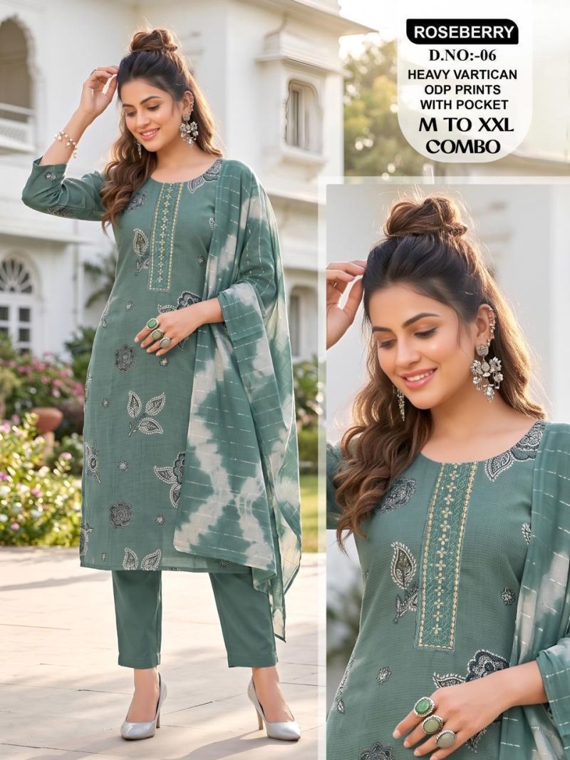 Roseberry Combo Vertican Embroidery Worked Kurti Set Catalog — Wholesale Dress Material, Vardan Ethnic wholesale from Surat — view 6