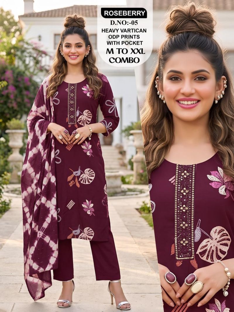 Roseberry Combo Vertican Embroidery Worked Kurti Set Catalog