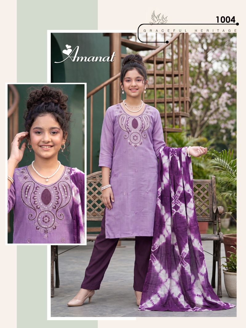 Amanat D No 1001 To 08 Berlin Plain Embroidered Kids Kurti Set — Wholesale Readymade Suit, Vardan Ethnic wholesale from Surat — view 2