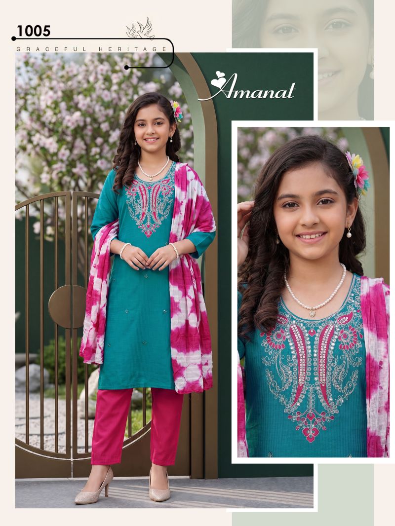 Amanat D No 1001 To 08 Berlin Plain Embroidered Kids Kurti Set — Wholesale Readymade Suit, Vardan Ethnic wholesale from Surat — view 3