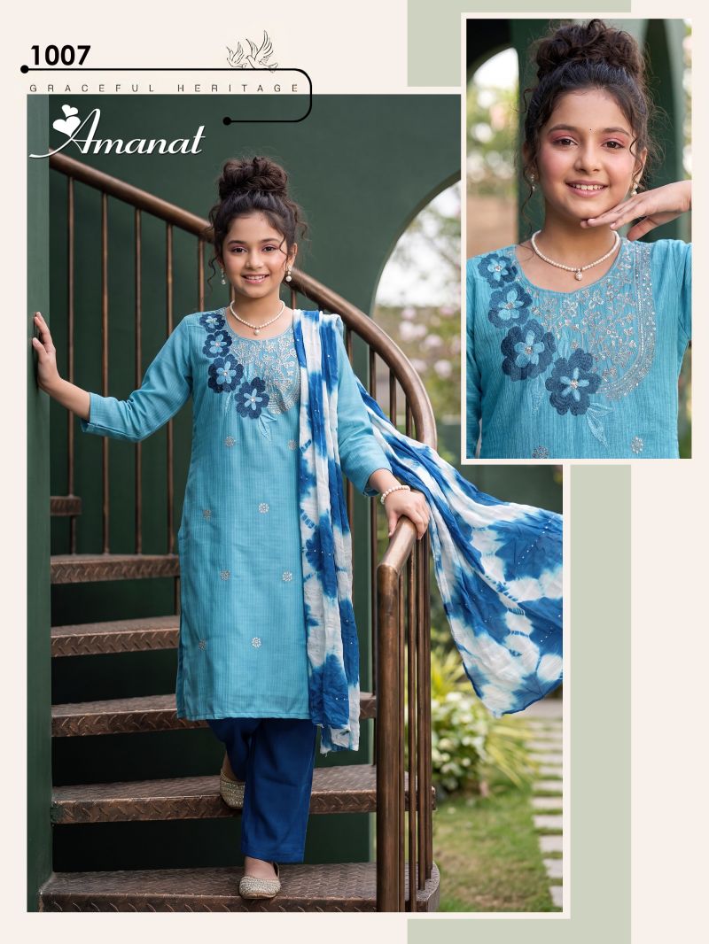 Amanat D No 1001 To 08 Berlin Plain Embroidered Kids Kurti Set — Wholesale Readymade Suit, Vardan Ethnic wholesale from Surat — view 5