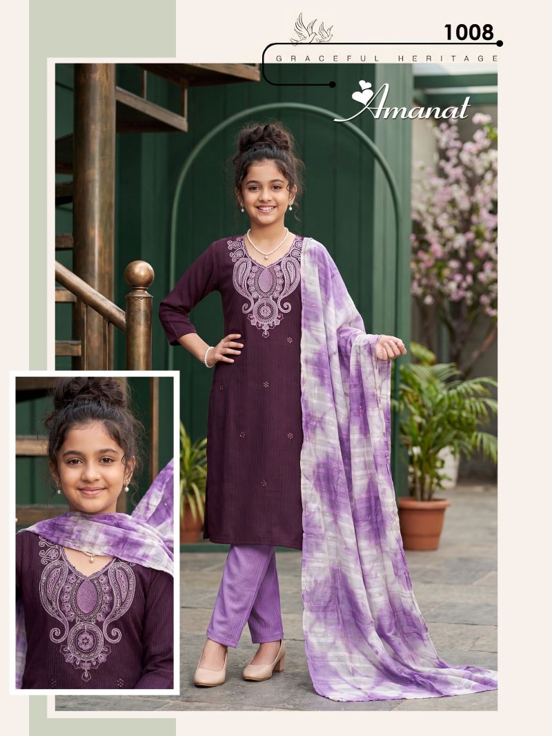 Amanat D No 1001 To 08 Berlin Plain Embroidered Kids Kurti Set — Wholesale Readymade Suit, Vardan Ethnic wholesale from Surat — view 6