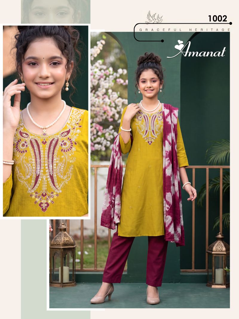 Amanat D No 1001 To 08 Berlin Plain Embroidered Kids Kurti Set — Wholesale Readymade Suit, Vardan Ethnic wholesale from Surat — view 7