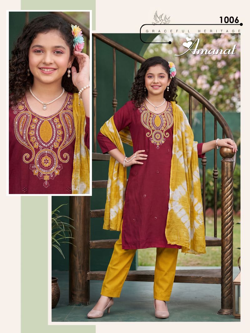 Amanat D No 1001 To 08 Berlin Plain Embroidered Kids Kurti Set — Wholesale Readymade Suit, Vardan Ethnic wholesale from Surat — view 8