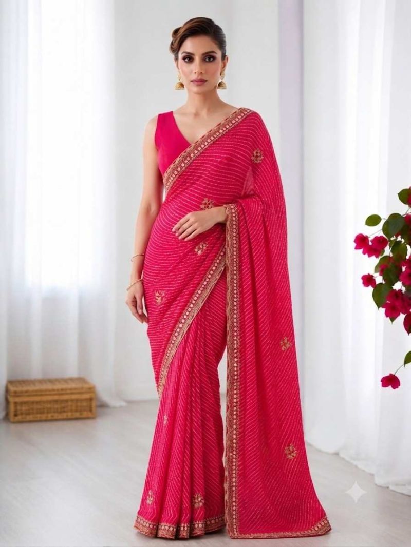 Ds 838 Georgette Bandhani Printed Saree Catalog — Saree, Vardan Ethnic wholesale from Surat — view 2