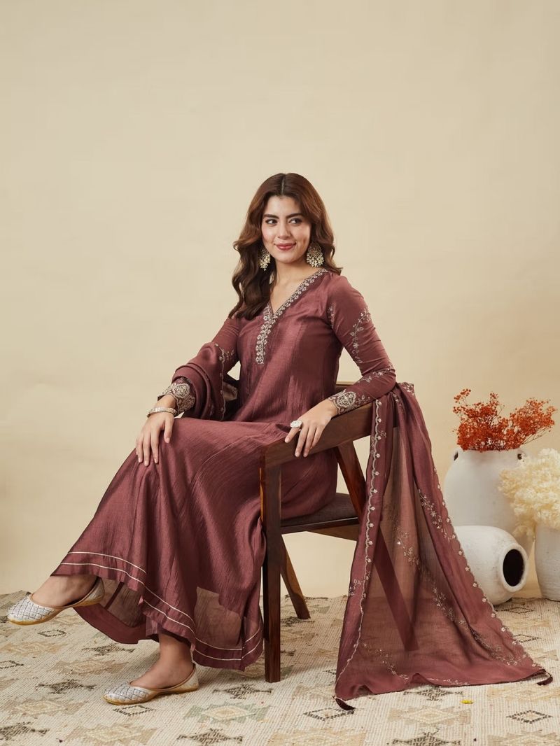 Navya Kurti 282 Vichitra Silk Embroidered Kurti With Bottom Dupatta Set