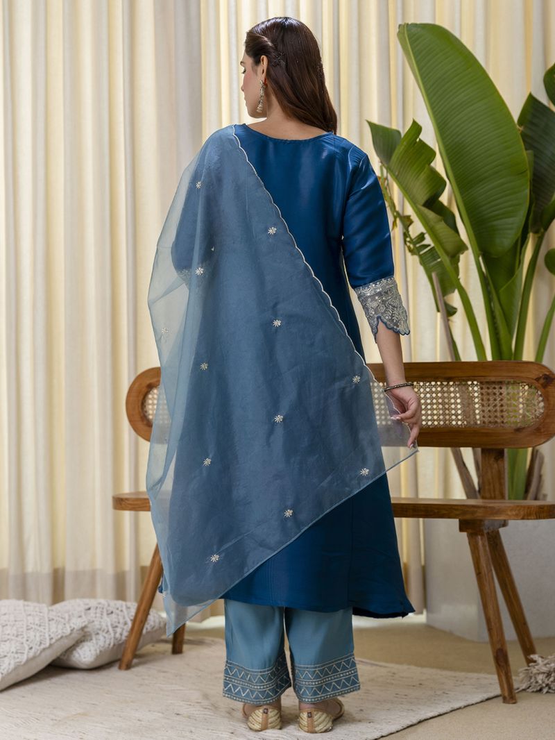 Vp 9809 Brownie Silk Blend Embroidered Kurti With Bottom Dupatta Set — Wholesale Kurtis, Vardan Ethnic wholesale from Surat — view 2