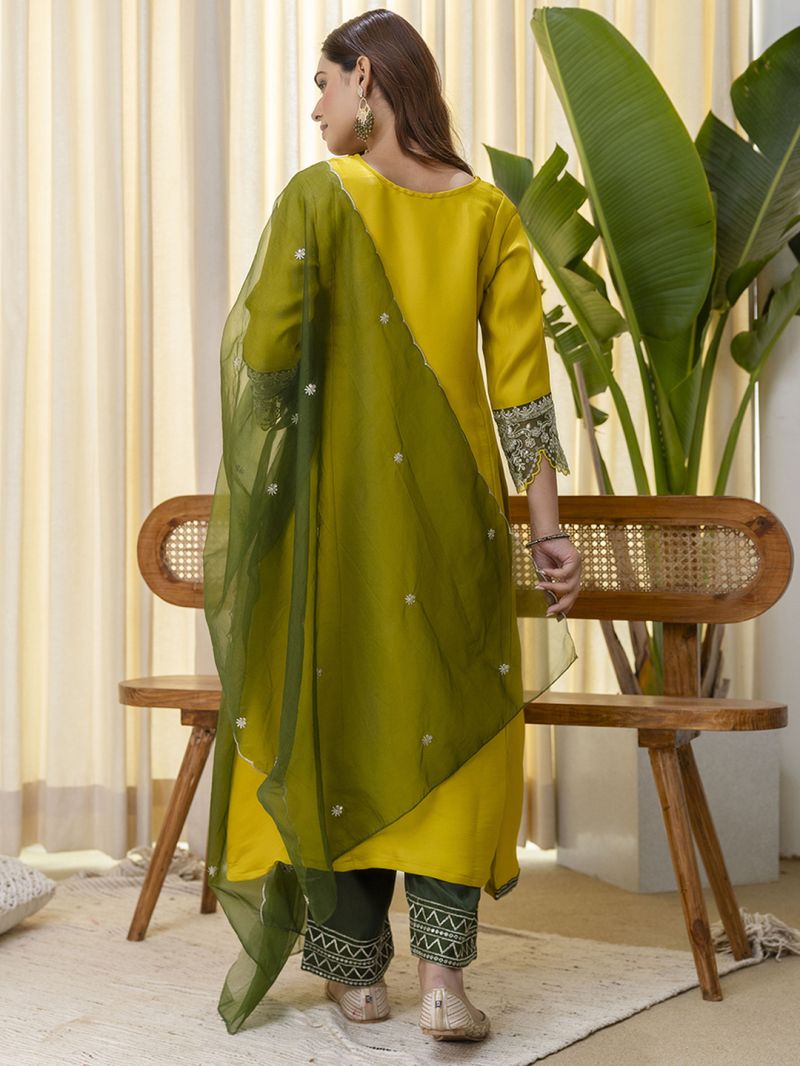Vp 9809 Lemon Brownie Silk Blend Embriudered Kurti Set — Wholesale Readymade Suit, Vardan Ethnic wholesale from Surat — view 2