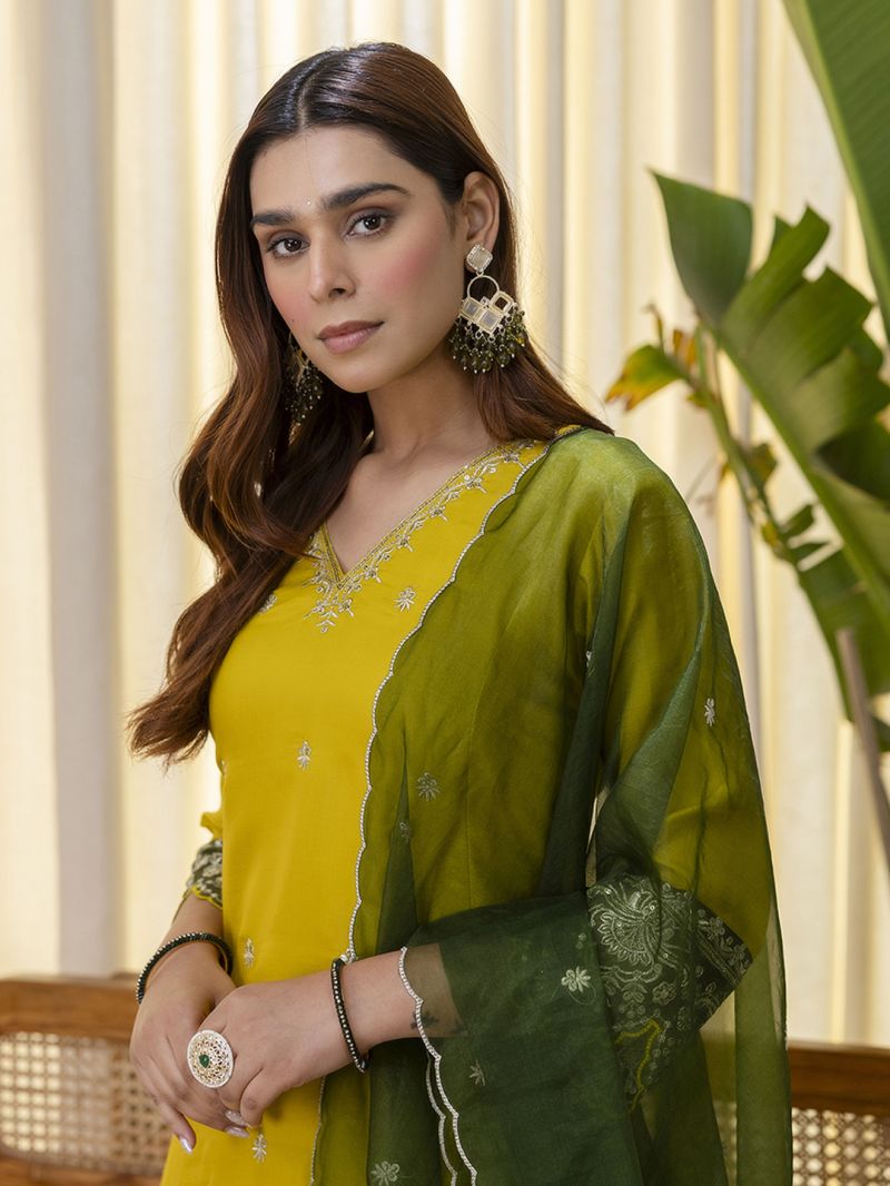 Vp 9809 Lemon Brownie Silk Blend Embriudered Kurti Set
