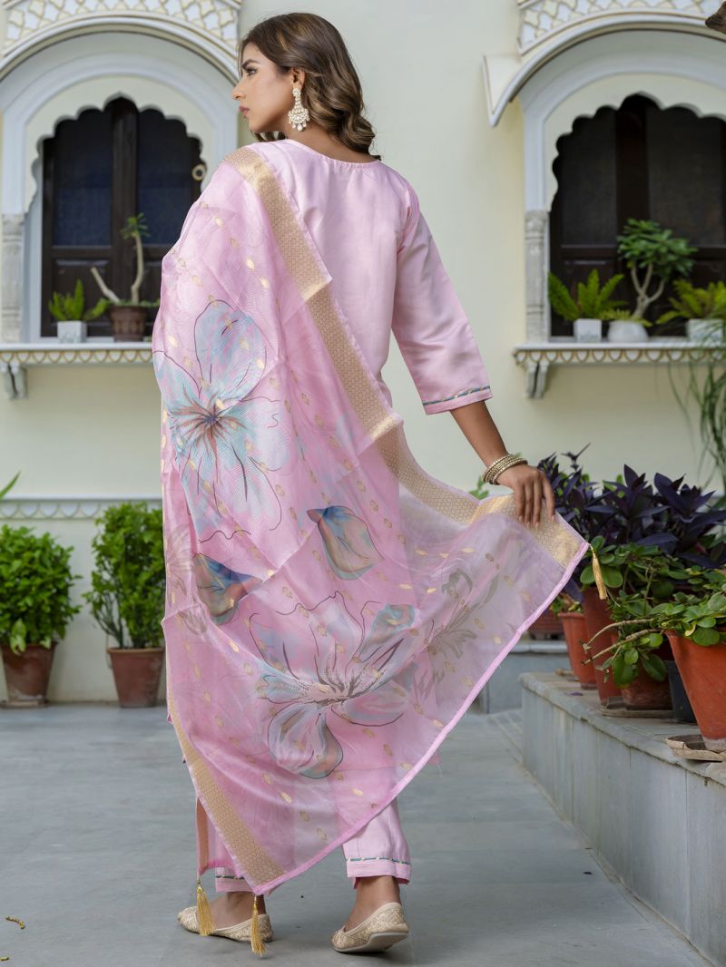 Vp 9661 Pink Silk Blend Embroidered Straight Kurti Set — Wholesale Salwar Suits, Vardan Ethnic wholesale from Surat — view 3
