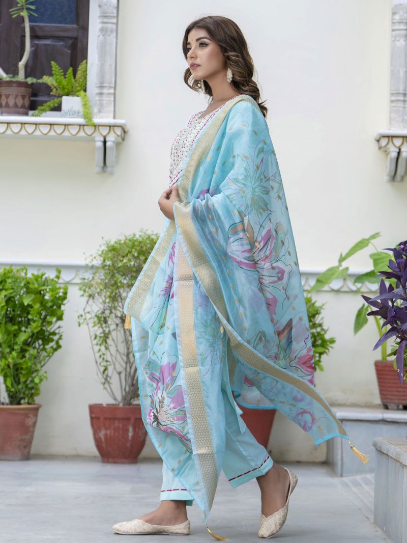 Vp 9661 Sky Silk Blend Embroidered Straight Kurti Set — Wholesale Salwar Suits, Vardan Ethnic wholesale from Surat — view 2
