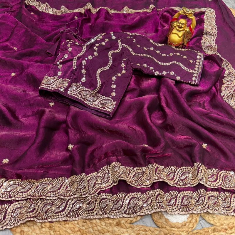 Ds 2001 Space Silk Sequence Cutdana Worked Premium Saree Catalog — Designer Partywear Sarees, Vardan Ethnic wholesale from Surat — view 4