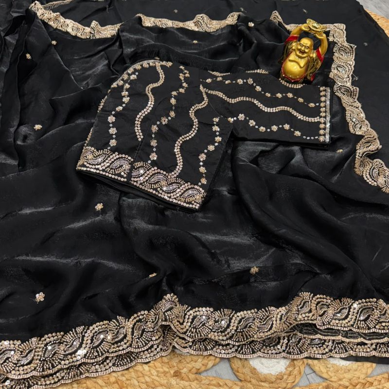Ds 2001 Space Silk Sequence Cutdana Worked Premium Saree Catalog — Designer Partywear Sarees, Vardan Ethnic wholesale from Surat — view 7