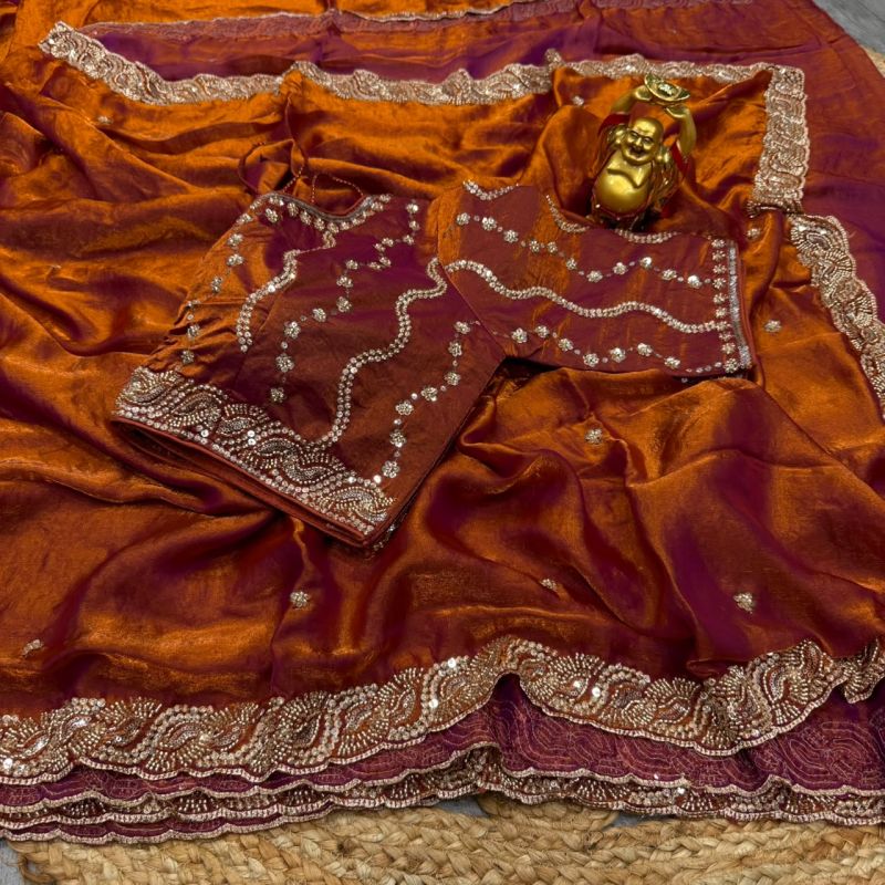 Ds 2001 Space Silk Sequence Cutdana Worked Premium Saree Catalog — Designer Partywear Sarees, Vardan Ethnic wholesale from Surat — view 8