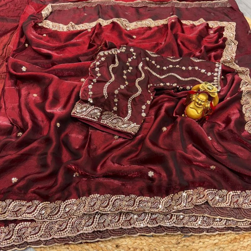 Ds 2001 Space Silk Sequence Cutdana Worked Premium Saree Catalog — Designer Partywear Sarees, Vardan Ethnic wholesale from Surat — view 10