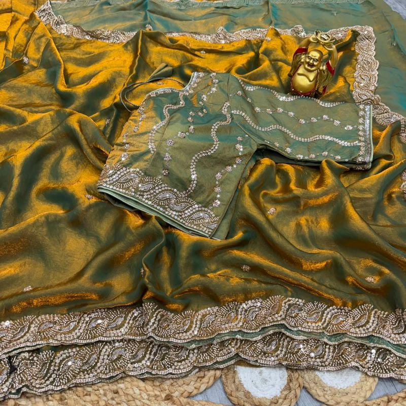 Ds 2001 Space Silk Sequence Cutdana Worked Premium Saree Catalog — Designer Partywear Sarees, Vardan Ethnic wholesale from Surat — view 11