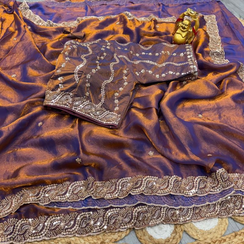 Ds 2001 Space Silk Sequence Cutdana Worked Premium Saree Catalog — Designer Partywear Sarees, Vardan Ethnic wholesale from Surat — view 12